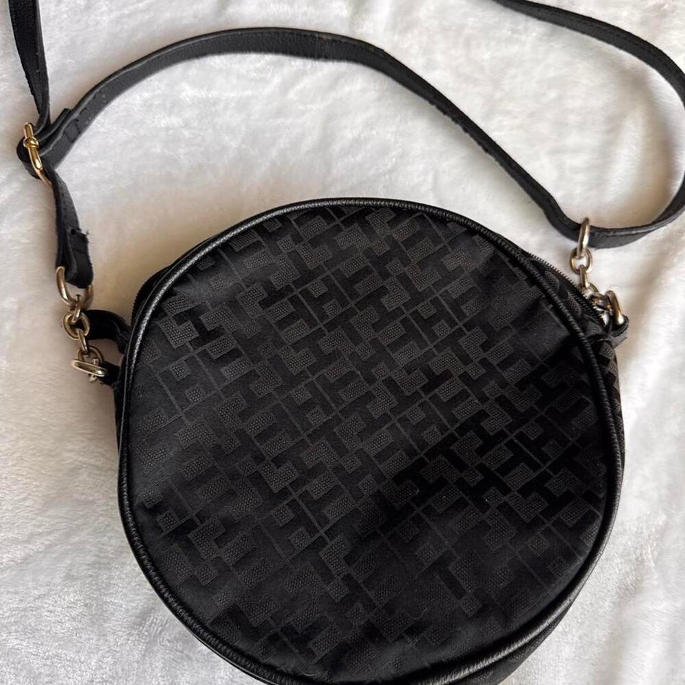 Tommy Hilfiger Black Monogram Jacquard Round Crossbody Bag Purse - Picture 7 of 7
